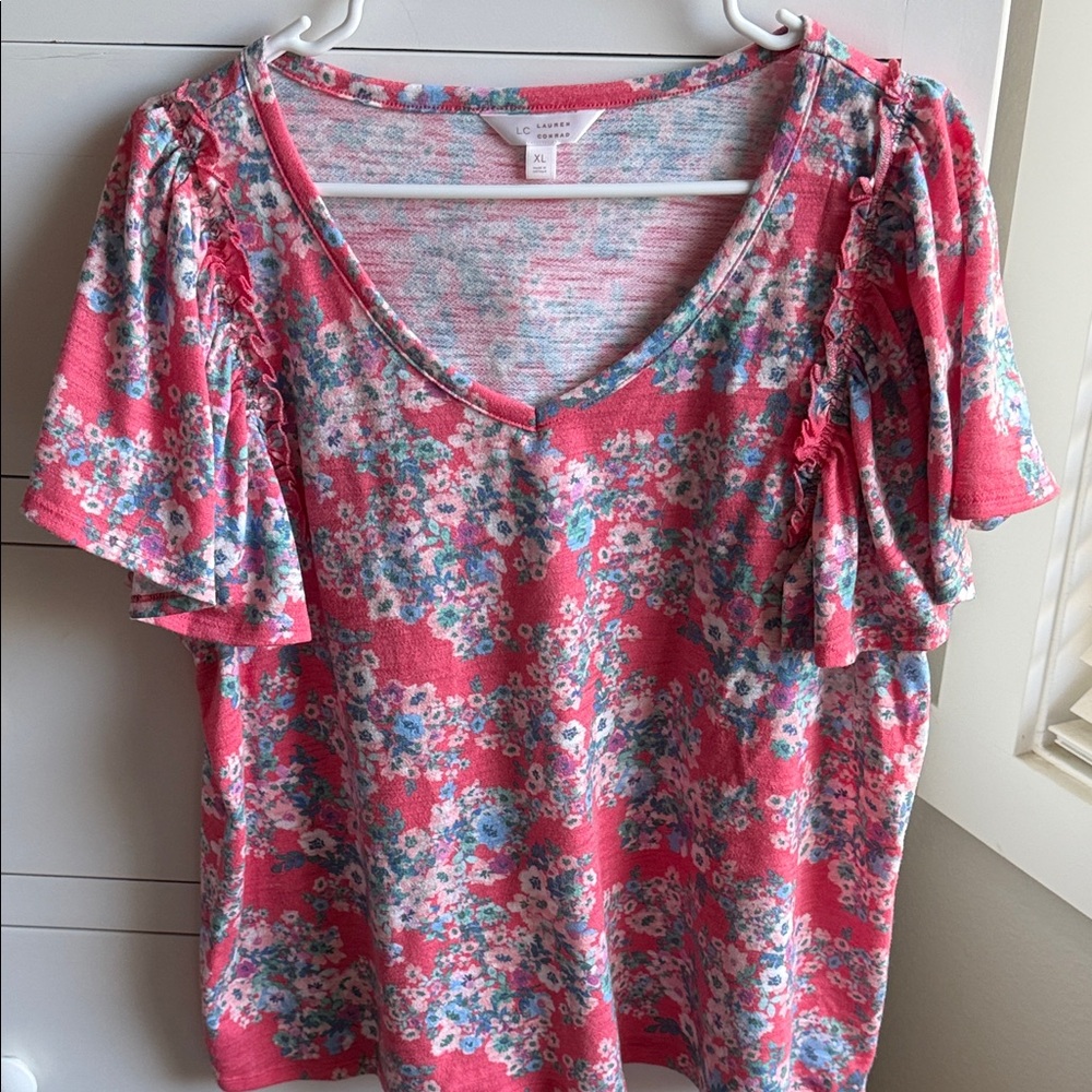 LC Lauren Conrad Pink Floral Blouse